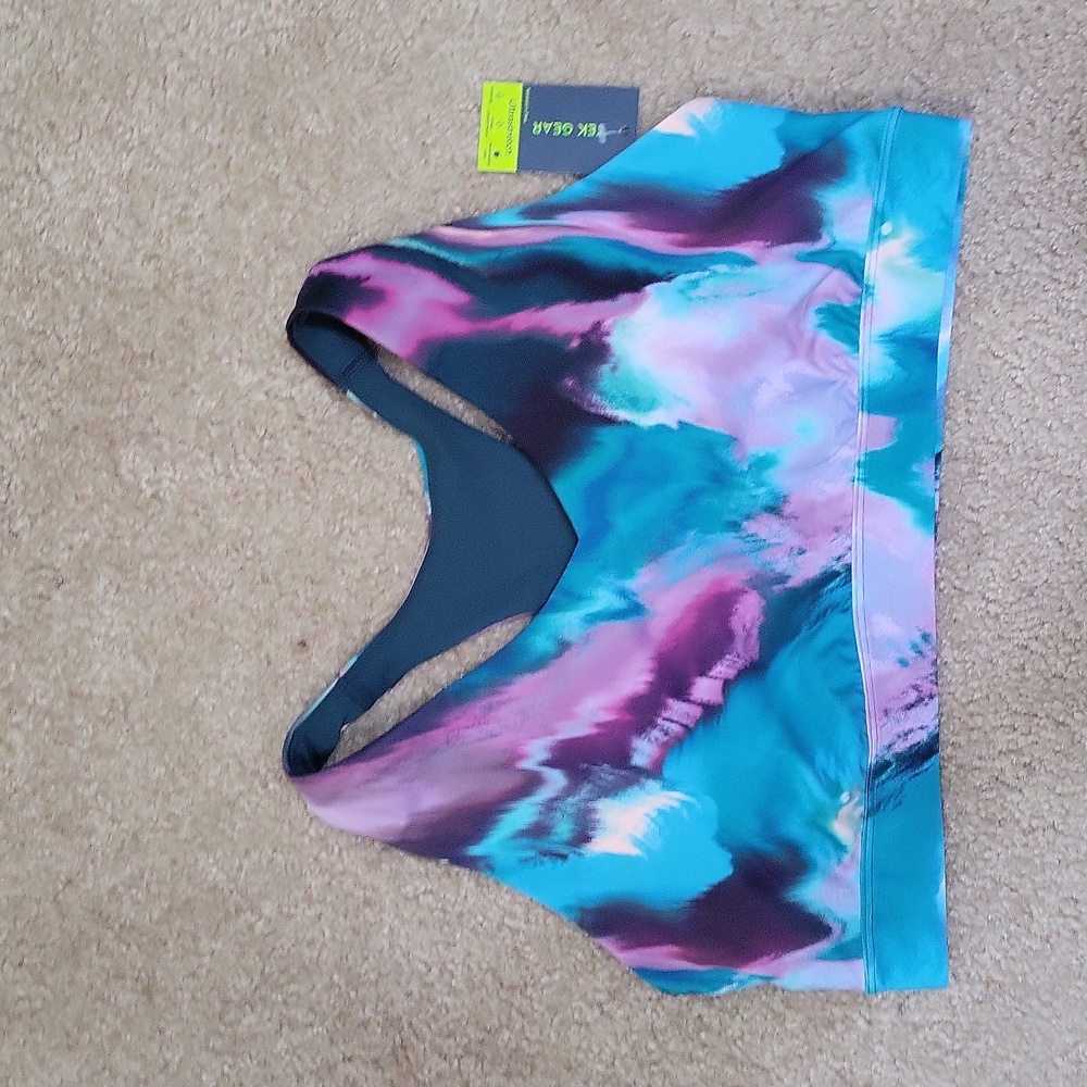 Tex Gear Blue pink cool looking sports bra 1X ultrastretch NWT wicking stretch